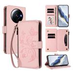 For Xiaomi 12S Ultra Butterfly Love Flower Multi-card Zipper Wallet Leather Phone Case(Pink)
