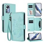 For Xiaomi 12 Pro / 12S Pro Butterfly Love Flower Multi-card Zipper Wallet Leather Phone Case(Mint Green)