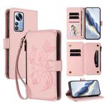 For Xiaomi 12 Pro / 12S Pro Butterfly Love Flower Multi-card Zipper Wallet Leather Phone Case(Pink)