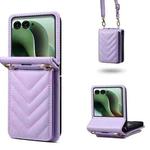 For Motorola Razr+ 2025 / 2024 Rhombic Folding Leather Phone Case with Long Lanyard(Purple)