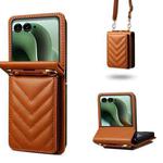 For Motorola Razr 60 Ultra / Ultra 2025 Rhombic Folding Leather Phone Case with Long Lanyard(Brown)