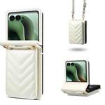 For Motorola Razr 60 Ultra / Ultra 2025 Rhombic Folding Leather Phone Case with Long Lanyard(White)