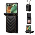 For Motorola Razr 60 / Razr 2025 Rhombic Folding Leather Phone Case with Long Lanyard(Black)