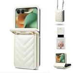 For Motorola Razr 60 / Razr 2025 Rhombic Folding Leather Phone Case with Long Lanyard(White)