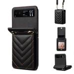 For Motorola Razr 40 Rhombic Folding Leather Phone Case with Long Lanyard(Black)