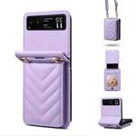 For Motorola Razr 40 Rhombic Folding Leather Phone Case with Long Lanyard(Purple)