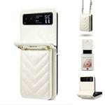For Motorola Razr 40 Rhombic Folding Leather Phone Case with Long Lanyard(White)