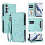 For Samsung Galaxy M34 5G / F34 5G Butterfly Love Flower Multi-card Zipper Wallet Leather Phone Case(Mint Green)