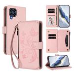 For Samsung Galaxy M53 5G Butterfly Love Flower Multi-card Zipper Wallet Leather Phone Case(Pink)