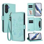 For Samsung Galaxy M54 5G / F54 5G Butterfly Love Flower Multi-card Zipper Wallet Leather Phone Case(Mint Green)