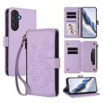 For Samsung Galaxy M55 / C55 Butterfly Love Flower Multi-card Zipper Wallet Leather Phone Case(Light Purple)