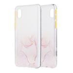 For Samsung Galaxy A01 Core Marble Pattern Glittery Powder Shockproof TPU Case with Detachable Buttons(Pink)