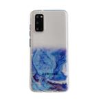 For Samsung Galaxy S20 Marble Pattern Glittery Powder Shockproof TPU Case with Detachable Buttons(Blue)
