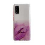 For Samsung Galaxy S20 Marble Pattern Glittery Powder Shockproof TPU Case with Detachable Buttons(Purple)
