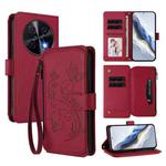 For Huawei nova 12i 4G / 13i  4G Butterfly Love Flower Multi-card Zipper Wallet Leather Phone Case(Wine Red)