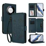 For Huawei Mate 60 Butterfly Love Flower Multi-card Zipper Wallet Leather Phone Case(Dark Green)