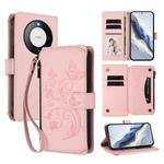 For Huawei Mate 60 Butterfly Love Flower Multi-card Zipper Wallet Leather Phone Case(Pink)