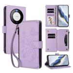 For Huawei Mate 60 Butterfly Love Flower Multi-card Zipper Wallet Leather Phone Case(Light Purple)