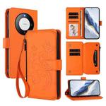 For Huawei Mate 60 Pro / 60 Pro+ Butterfly Love Flower Multi-card Zipper Wallet Leather Phone Case(Orange)