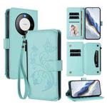 For Huawei Mate 60 Pro / 60 Pro+ Butterfly Love Flower Multi-card Zipper Wallet Leather Phone Case(Mint Green)
