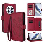 For Huawei Mate 70 Butterfly Love Flower Multi-card Zipper Wallet Leather Phone Case(Wine Red)