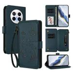 For Huawei Mate 70 Butterfly Love Flower Multi-card Zipper Wallet Leather Phone Case(Dark Green)