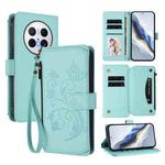 For Huawei Mate 70 Butterfly Love Flower Multi-card Zipper Wallet Leather Phone Case(Mint Green)