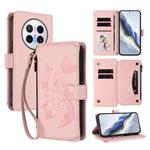For Huawei Mate 70 Pro Butterfly Love Flower Multi-card Zipper Wallet Leather Phone Case(Pink)