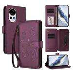 For Huawei nova 13 / 12 Butterfly Love Flower Multi-card Zipper Wallet Leather Phone Case(Dark Purple)