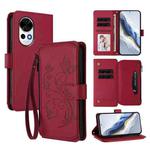 For Huawei nova 13 / 12 Butterfly Love Flower Multi-card Zipper Wallet Leather Phone Case(Wine Red)