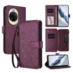 For Huawei nova 14 5G Butterfly Love Flower Multi-card Zipper Wallet Leather Phone Case(Dark Purple)