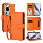 For Huawei P60 Art Butterfly Love Flower Multi-card Zipper Wallet Leather Phone Case(Orange)