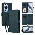 For Huawei P60 Art Butterfly Love Flower Multi-card Zipper Wallet Leather Phone Case(Dark Green)