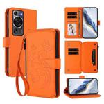 For Huawei P60 / P60 Pro Butterfly Love Flower Multi-card Zipper Wallet Leather Phone Case(Orange)