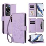 For Huawei P60 / P60 Pro Butterfly Love Flower Multi-card Zipper Wallet Leather Phone Case(Light Purple)