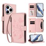 For Huawei Pura 80 Butterfly Love Flower Multi-card Zipper Wallet Leather Phone Case(Pink)