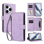For Huawei Pura 80 Butterfly Love Flower Multi-card Zipper Wallet Leather Phone Case(Light Purple)