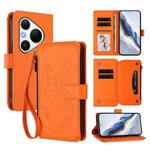 For Huawei Pura 80 Pro Butterfly Love Flower Multi-card Zipper Wallet Leather Phone Case(Orange)