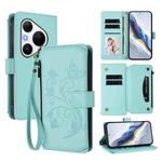For Huawei Pura 80 Pro Butterfly Love Flower Multi-card Zipper Wallet Leather Phone Case(Mint Green)