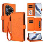 For Huawei Pura 80 Ultra Butterfly Love Flower Multi-card Zipper Wallet Leather Phone Case(Orange)