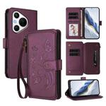 For Huawei Pura 70 Butterfly Love Flower Multi-card Zipper Wallet Leather Phone Case(Dark Purple)