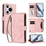 For Huawei Pura 70 Butterfly Love Flower Multi-card Zipper Wallet Leather Phone Case(Pink)