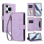For Huawei Pura 70 Butterfly Love Flower Multi-card Zipper Wallet Leather Phone Case(Light Purple)