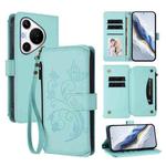 For Huawei Pura 70 Pro / 70 Pro+ Butterfly Love Flower Multi-card Zipper Wallet Leather Phone Case(Mint Green)