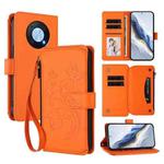 For Huawei Enjoy 50 Pro 4G / nova Y90 Butterfly Love Flower Multi-card Zipper Wallet Leather Phone Case(Orange)