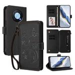 For Huawei Enjoy 50 Pro 4G / nova Y90 Butterfly Love Flower Multi-card Zipper Wallet Leather Phone Case(Black)