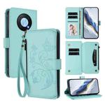 For Huawei Enjoy 50 Pro 4G / nova Y90 Butterfly Love Flower Multi-card Zipper Wallet Leather Phone Case(Mint Green)