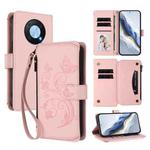 For Huawei Enjoy 50 Pro 4G / nova Y90 Butterfly Love Flower Multi-card Zipper Wallet Leather Phone Case(Pink)
