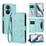 For Huawei Enjoy 80 5G Butterfly Love Flower Multi-card Zipper Wallet Leather Phone Case(Mint Green)