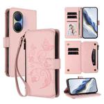 For Huawei Enjoy 80 5G Butterfly Love Flower Multi-card Zipper Wallet Leather Phone Case(Pink)